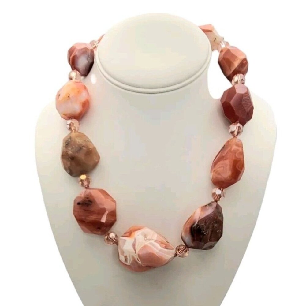 Lot Larg Natural Carnelian Agate Gemstone Aurora Borealis Necklace Bracelet Set‎